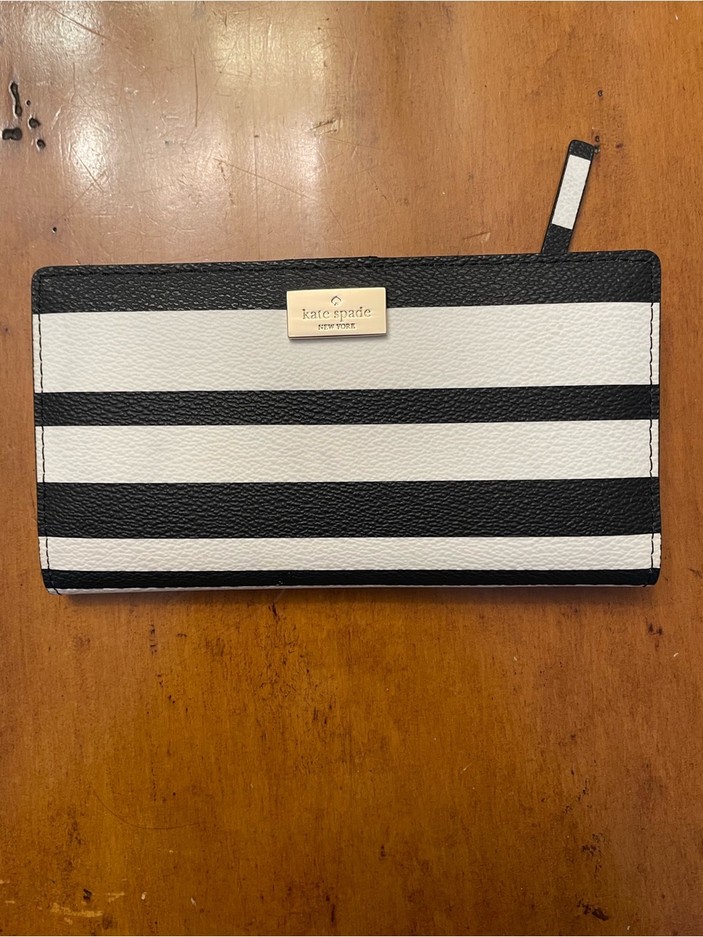 Kate Spade New York Black & White Striped Walletr NWT